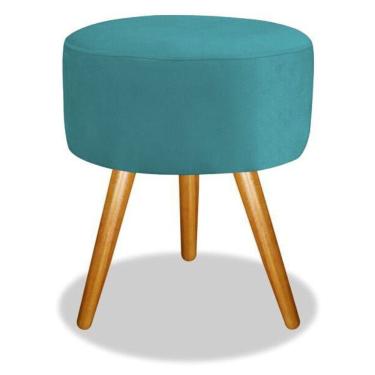 Imagem de Puff Banqueta Magnus Redondo Azul Tiffany Pés Palito Castanho