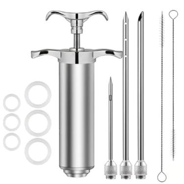 Imagem de Conjunto de caldeira de peru de aço inoxidável 60 ml seringa injetora de carne para churrasco com 3 agulhas e escova de limpeza para grelhar ou assar