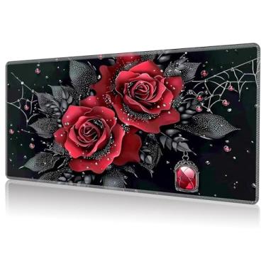 Imagem de DHYYDSQZ Playmat for MTG, Game Play Mat Card Game Playing 24 x 14 inches Tabletop Magic Play Mats Non-Slip Rubber Base and Stitched Mousepad Desk Mats Playmats for MTG TCG,Art Red Rose