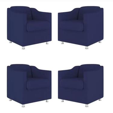 Imagem de Kit 4 Poltronas Bia Decorativa Reforçada Recepção Clinica Salão Sala De Estar Suede Azul Marinho