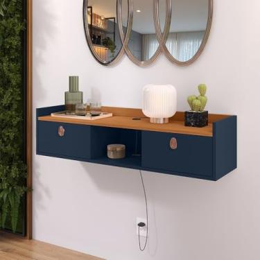 Imagem de Penteadeira suspensa para lavabo com 2 portas e conexão de cabo de 90 cm(Azul/Cinamomo)