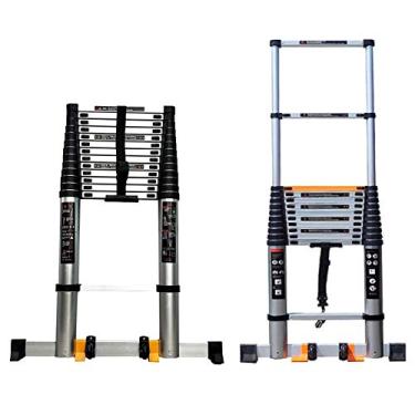 Imagem de OKUOKA Escadas, escada de extensão telescópica extra alta, profissional? Escada Telesladder retrátil com barra estabilizadora, rodas e carga 150 kg/6,2 m/20,3 pés