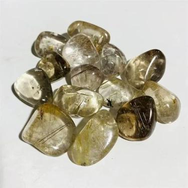 Imagem de ASPROD Pedras de rutilo dourado polido natural atacado 12 mm - 17 mm para decoração de pedras primárias e minerais (tamanho: 1000G)