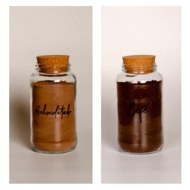 Imagem de Pote de armazenamento cafe Kit Cantinho do Café - ESCOLHA SEU KIT - Potes de Vidro 830 ml com Tampa de Cortiça(Achocolatado e Café)