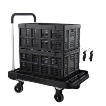 Imagem de Carrinho de mão dobrável com plataforma móvel de 4 rodas, carrinho portátil de 250 kg para garagem, uso doméstico e escritório, com caixa e bolsa de armazenamento (D)