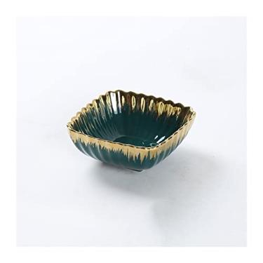 Imagem de CYYHGD Conjunto de tigelas de mergulho/tigelas de molho de soja bandeja de armazenamento de pratos multigrade para lanches borda dourada prato de cerâmica verde bandeja de sobremesa de madeira