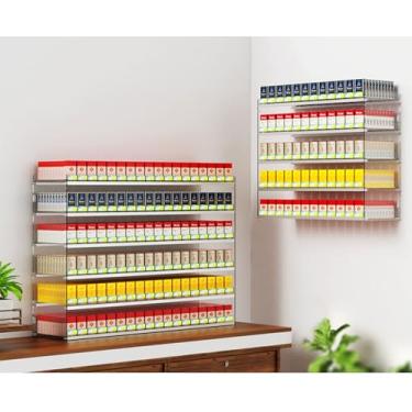 Imagem de Vitrine de cigarros de varejo de acrílico | Montagem na parede/balcão organizador automático de empurrador de caixa de cigarros para cigarros, caixas de fósforos, cartas de baralho, armário de doces