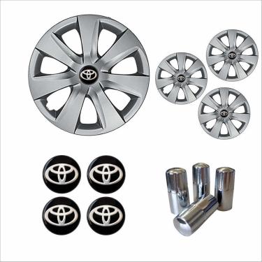 Imagem de Jogo Calota Aro 14 Etios 2014 à 2015 Toyota + Emblema Resinado + Tampa Ventil Cromada