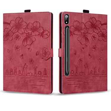 Imagem de Compatível com Samsung Galaxy Tab S8 Ultra 14,6" (SM-X900/ X906) Couro PU à prova de choque Suporte dobrável em relevo Capa protetora Flip Case Slot para cartão Tablet PC Case (Color : Wine Red)