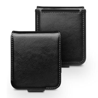 Imagem de LTLMYDAM Capa carteira para Samsung Galaxy Z Flip 6, capa clássica de couro bovino luxuosa com compartimentos para cartões, capa de proteção total, preta