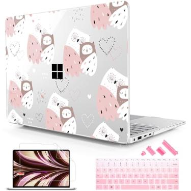 Imagem de Lepeoac Capa para laptop Microsoft Surface de 13,9 polegadas, 2024 Windows 11 Copilot+ PC, tela sensível ao toque da 7ª edição, capa rígida de plástico com capa de teclado e protetor de tela, corujas