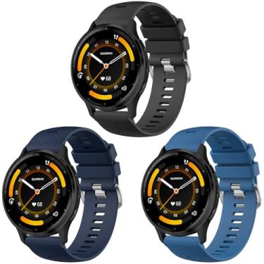 Imagem de Meliya Pulseira de relógio Garmin Venu 3/Venu 2/Vivoactive 4 feminina e masculina, pulseira de silicone macio de 22 mm para relógio inteligente Forerunner 745/265/255 (preto + meia-noite + azul)
