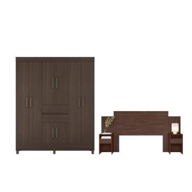 Imagem de Jogo Guarda Roupa 8 Portas E Cabeceira Houen Cafe Touch