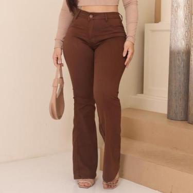 Imagem de Calça Flare Feminina jeans nas cores bege/caqui super confortável que 