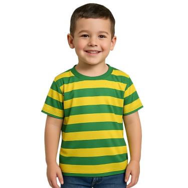 Imagem de Camiseta Infantil Manga Curta Torcedor Brasil Listrada Verde Amarela
