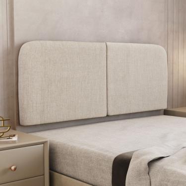 Imagem de Cabeceira Painel Orgânico Cama Box Queen Size Aira 160cm Dobrável Linho Bege - Desk Design