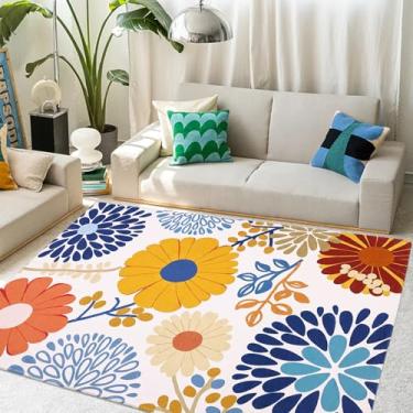 Imagem de USTIDE Tapete de flor azul laranja vibrante, 10 x 15 cm, lavável na máquina, tapete macio antiderrapante para crianças, crianças, crianças, brincar, espaço criativo, presente para meninas