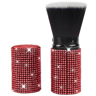 Imagem de Pincel de blush retrátil de strass brilhante, pincéis de maquiagem de diamante brilhante, base retrátil, blush, pó facial, ferramenta cosmética, com capa - ajustável (vermelho)