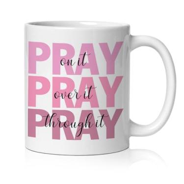Imagem de BEHIFL Caneca Cristã Rosa, Pray on Over It Versículo da Bíblia Xícara de Café Cerâmica, Presentes Cristãos para Mulheres Fé, Presentes de Oração Cerâmica Caneca de Café Chá 325 ml