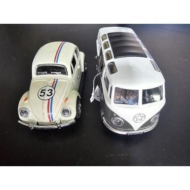 Imagem de Kit Fusc Kombi Miniatura Colecionável Brinquedo Carrinho Metal À fricção Abre Portas (Edição Especial 53 + Cinza)