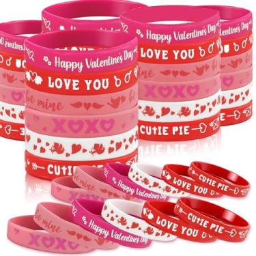 Imagem de UnslQonds Pulseiras de borracha para o dia dos namorados, presentes a granel para crianças, lembrancinhas de festa dos namorados, 48 pcs, Sem Pedra Preciosa