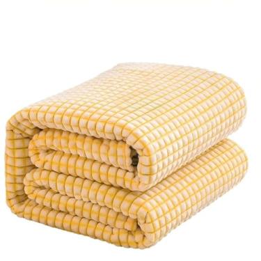 Imagem de Cobertor de lã coral - 128 x 99 cm, textura xadrez quente e confortável, adequado para sofás e camas (amarelo)