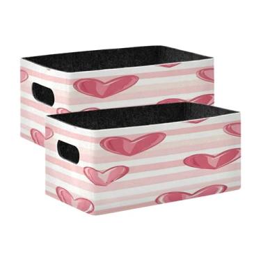 Imagem de xigua Conjunto de 2 caixas de armazenamento de corações para o dia dos namorados, cubo de armazenamento dobrável, organizador de cestas de armazenamento para livros, prateleiras, armário, lavanderia