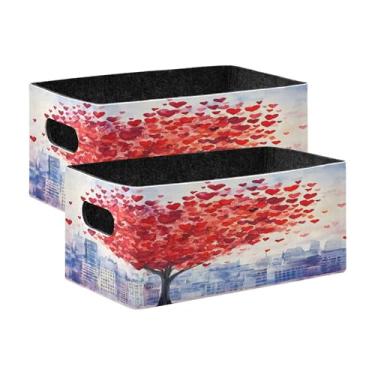 Imagem de xigua Conjunto de 2 caixas de armazenamento de árvore vermelha em aquarela, cubo de armazenamento dobrável, organizador de cestas de armazenamento para livros, prateleiras, armário, lavanderia