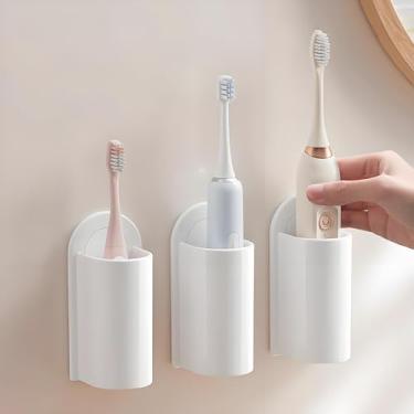 Imagem de Suportes de escova de dentes elétricos montados na parede - 2 peças de suporte autoadesivo para escova de dentes para banheiro, organizador de escova de dentes elétrico, acessórios essenciais para