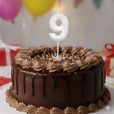 Imagem de Vela De Aniversário Mini Design Número Com 5Cm Silver Festas Branca (Número 9)