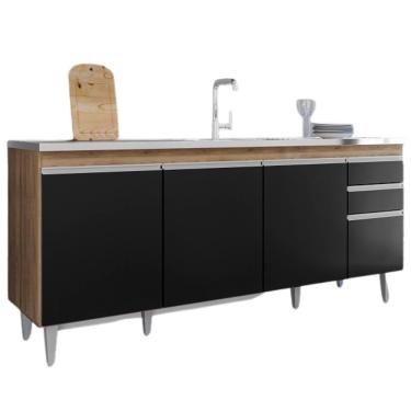 Imagem de Balcao Para Pia 4 Portas 2 Gavetas 180 Cm Bp Agatha Freijo Preto