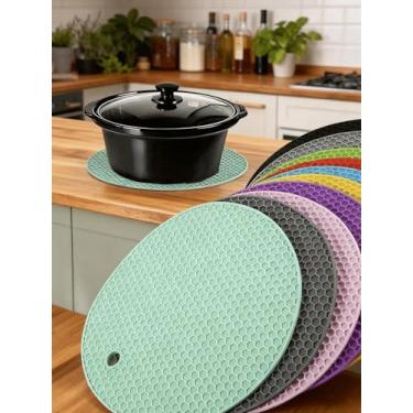 Imagem de Jogo americano de silicone resistente ao calor - Tapetes redondos antiderrapantes para bancadas de cozinha e mesas de jantar, trivets multiuso para pratos quentes, piqueniques ao ar livre e uso de