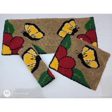 Imagem de Jogo de cozinha frufru de flor vermelha com borboleta amarela - 3 peça