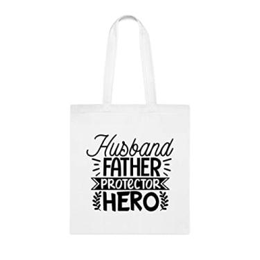 Imagem de Bolsa tote Husband Father Protector Herói, para marido, presente para pai, bolsa de ombro para marido, bolsas reutilizáveis para pais, presente para o pai da filha favorita, filho e filhos, Branco