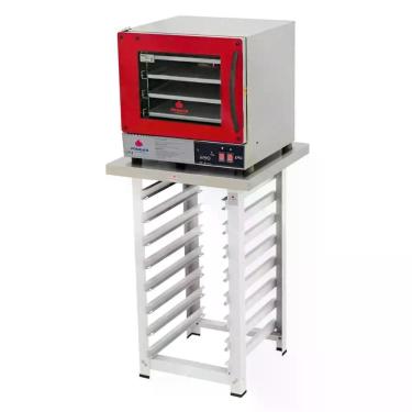 Imagem de Kit - Forno Turbo Elétrico Fast Oven PRP-004 Plus 220V Vermelho + Bancada MES-004 - Progás