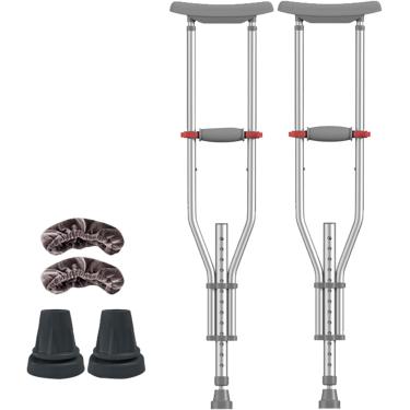 Imagem de Muletas de braço para caminhada, muletas ajustáveis ​​nas axilas para jovens/adultos/muletas nas axilas para adultos altos, muletas médicas de alumínio leves (1 par)