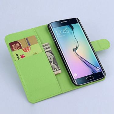 Imagem de Capa carteira para Samsung Galaxy S6 EDGE, capa carteira flip de couro PU premium com compartimento para cartão, suporte e fecho magnético [capa interior à prova de choque de TPU] Compatível com