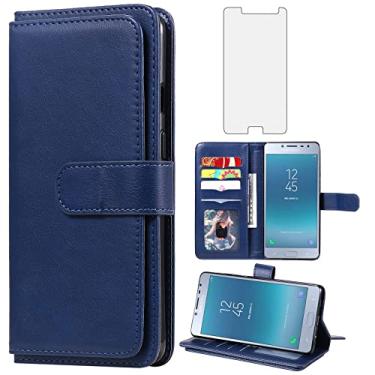 Imagem de Capa tipo carteira compatível com Samsung Galaxy J2 Pro 2018 e protetor de tela de vidro temperado, capa flip com suporte para cartão de crédito, capa de celular para Glaxay J 2 J2pro J250M SM-J250M
