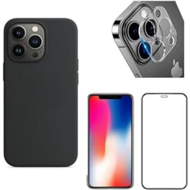Imagem de Kit Capa Anti Impacto Aveludada + Película 3D + Pel Câmera Para iPhone 11 12 13 Pro Max 14 (iPhone 11 Pro)
