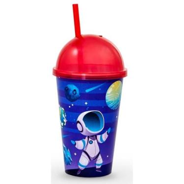 Imagem de Copo Sorvete Decorado Infantil 550 ml Plástico c/ Tampa Oval e Canudo 