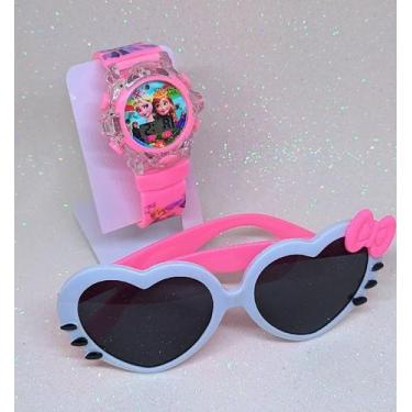 Imagem de Kit Relógio Infantil Digital Pisca Luz Led Toca Musica Princesas + Ócu