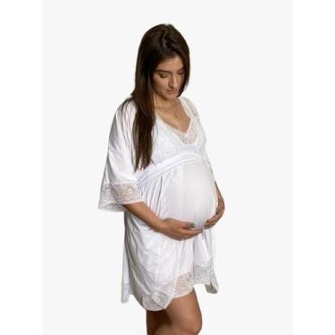 Imagem de Camisola Amamentação + Robe Gestante Luxo Maternidade Pós-parto - DOCE
