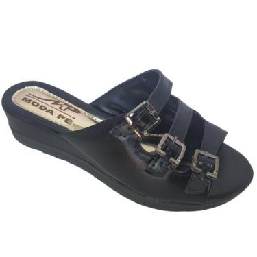 Imagem de Sandália Feminina Anabela Tamanco Super Conforto Fivelas Reguláveis Mo