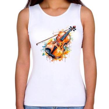 Imagem de Regata Feminina Violino Watercolor - Foca na Moda, Branco, P
