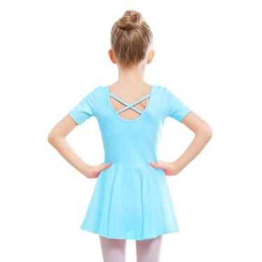 Imagem de Stelle Collant de balé para meninas, collant de dança com saia, roupa de balé infantil com laço cruzado nas costas (criança pequena/grande), Estilo 1 - piscina azul (costas cruzadas), 4 Anos