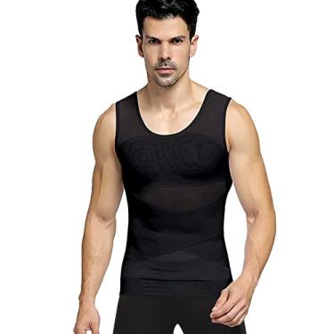 Imagem de Camiseta masculina de compressão para esconder ginecomastia Moobs colete modelador corporal emagrecedor, (nº 2) preta, XGG