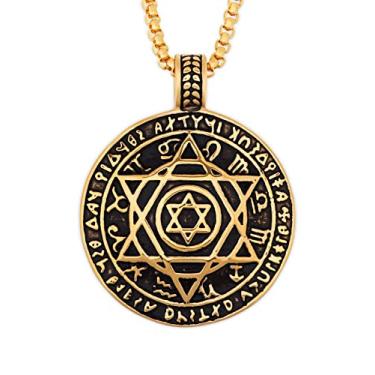 Imagem de HAQUIL Colar do Selo de Salomão, Aço Inoxidável Banhado a Ouro 12 Constelações Hexagrama Estrela de Davi de Seis Pontas Amuleto de Proteção Pingente Talismã, Corrente de Caixa, Presente de Joia Judaica
