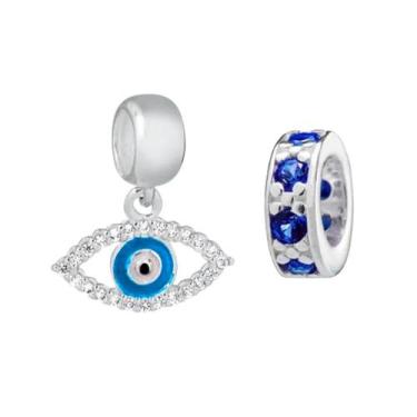 Imagem de Kit Berloque Olho Grego   Separador Zircônia Azul em Prata 925