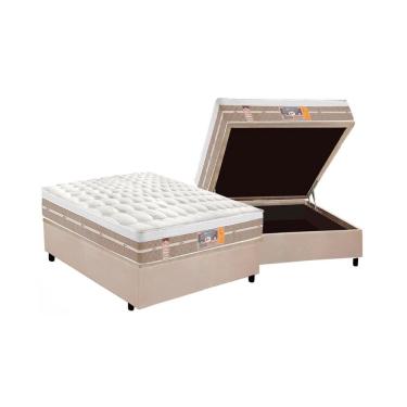 Imagem de Cama Box Casal: Colchão Molas Pocket Ensacadas Castor Silver Star Air One Face + Base crc Suede Clean(138x188)