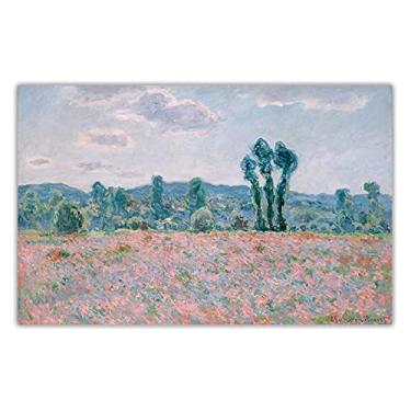 Imagem de Claude monet. Campo de cártamo em Giverny. Reprodução famosa de arte de parede em tela. Pôster de arte em tela para decoração de casa - 95 x 60 cm sem moldura